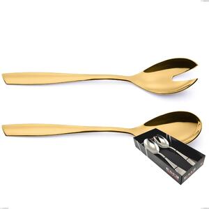Eleven PVD Gold 2-Piece Salad Set in Showcase Box, Polished 18/10 Stainless Steel, 2.5 mm Thickness, Gold PVD