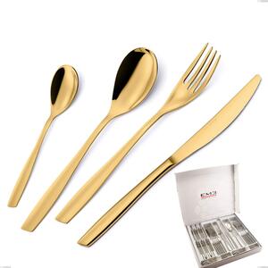 24 Piece Eleven PVD Gold Cutlery Set in Box, 18/10 Polished Stainless Steel, 2.5 mm Thickness, Gold PVD