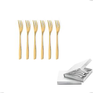 Set of 6 Eleven PVD Gold dessert forks in book-style box, polished 18/10 stainless steel, 2.5 mm thickness, gold PVD