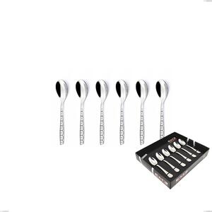 Set of 6 Moka Spoons Eleven Exa in Display Box, Stainless Steel Aisi 304 Polished with Laser Design, 2.5mm Thickness