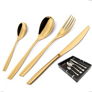 Eleven PVD Gold 24 Piece Cutlery Set in Display Box, 18/10 Polished Stainless Steel, 2.5 mm Thickness, Gold PVD