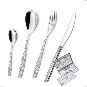 75 Piece Cutlery Set Eleven Exa in Canteen Box, Stainless Steel Aisi 304 Polished Laser Design, 2.5mm Thickness