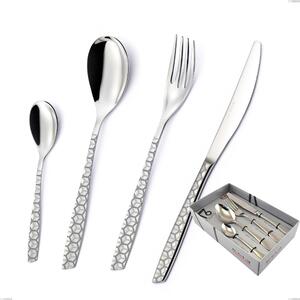16-Piece Eleven Exa Cutlery Set in Showcase Packaging, AISI 304 Polished Stainless Steel with Laser Design, 2.5mm Thickness