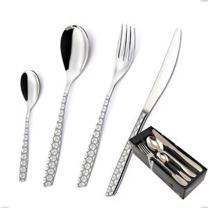 24-piece eleven exa cutlery set in space-saving packaging, Aisi 304 polished stainless steel with laser design, 2.5mm thickness