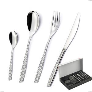 30-Piece Cutlery Set Eleven Exa in Panoramic Packaging, Aisi 304 Stainless Steel Polished with Laser Design, 2.5mm Thickness