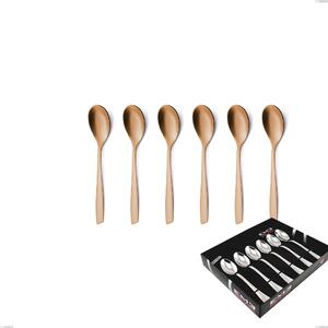 Set of 6 Coffee Spoons Eleven Rose Burnished Glossy in Display Case, Stainless Steel 18/10 (AISI 304), 2.5 mm Thickness