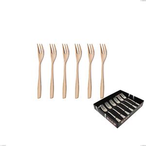 Set of 6 Eleven Rose Burnished Glossy Dessert Forks in Display Case, Stainless Steel 18/10 (AISI 304), 2.5 mm Thickness