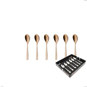Set of 6 Moka Teaspoons Eleven Rose Burnished Polished in Display Box, Stainless Steel 18/10 (AISI 304), 2.5 mm Thickness