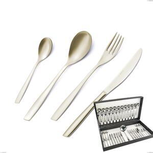Eleven PVD Champagne 49 Piece Cutlery Set in Canteen Box, Sandblasted 18/10 Stainless Steel, 2.5 mm Thickness, Champagne PVD