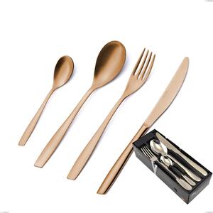 24 Piece Cutlery Set Eleven Rose Burnished Glossy, Space-Saving Packaging, Stainless Steel 18/10 (AISI 304), 2.5 mm Thickness