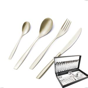 Eleven PVD Champagne 51-piece cutlery set in canteen box, 18/10 sandblasted stainless steel, 2.5 mm thickness, PVD champagne