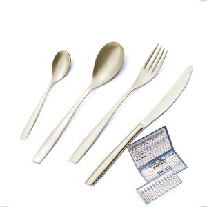 75-Piece Cutlery Set in Gift Case Eleven PVD Champagne, Sandblasted 18/10 Stainless Steel, 2.5 mm Thickness, PVD Champagne