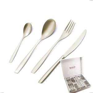 24-Piece Eleven PVD Champagne Cutlery Set in Box, Sandblasted 18/10 Stainless Steel, 2.5 mm Thickness, Champagne PVD