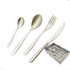 16-Piece Eleven PVD Champagne Cutlery Set in Showcase Packaging, 18/10 Sandblasted Stainless Steel, 2.5 mm Thickness, PVD Champagne