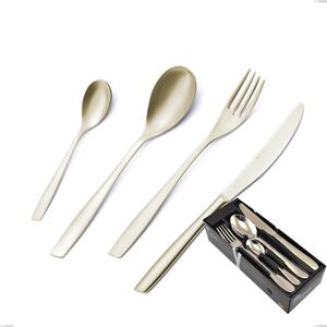 24-Piece Eleven PVD Champagne Cutlery Set in Space-Saving Packaging, Sandblasted 18/10 Stainless Steel, 2.5 mm Thickness, PVD Champagne