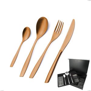 75-Piece Cutlery Set in Wooden Case Eleven Sahara Brunita Sabbiata, 2.5 mm Sandblasted Burnished, Stainless Steel 18/10 (AISI 304), Thickness 2.5 mm