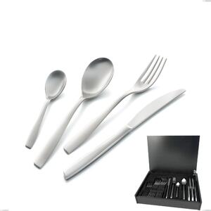 24-Piece Eleven Sandblasted Cutlery Set in Wooden Case, 18-10 Brushed Stainless Steel