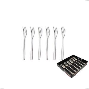 Set of 6 Eleven Sandblasted Dessert Forks in Showcase Packaging, 18-10 Brushed Stainless Steel