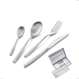 75-Piece Cutlery Set in Gift Case Eleven Sandblasted, Sandblasted 18-10 Stainless Steel