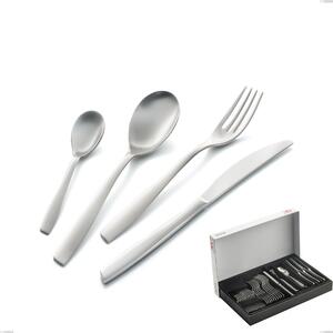 Thirty-Piece Eleven Sandblasted Cutlery Set in Panoramic Packaging, 18-10 Sandblasted Stainless Steel
