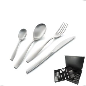 75-Piece Cutlery Set in Wooden Case Eleven Sandblasted, Sandblasted 18-10 Stainless Steel
