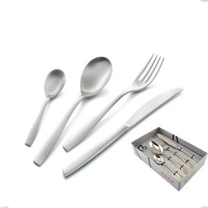 Eleven Sandblasted 16 Piece Cutlery Set in Display Box, Sandblasted 18-10 Stainless Steel