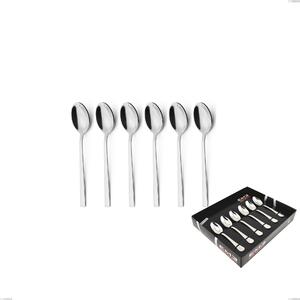 Set of 6 Fashion Moka Spoons in Display Box, 18/10 AISI 304 Polished Stainless Steel, 3 mm Thickness