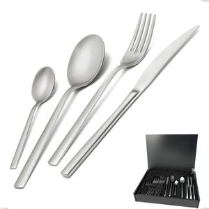 24-Piece Fashion Sandblasted Cutlery Set in Wooden Case, 18/10 (AISI304), 3 mm Thickness