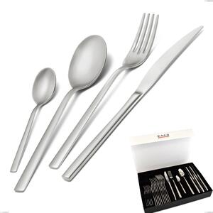 Fashion Sandblasted 24 piece cutlery set in panoramic packaging with book closure, 18/10 (AISI304), 3 mm thickness