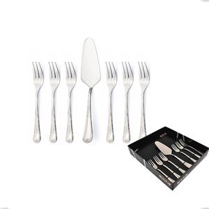 Set of 7 Dessert Cutlery, Small Forks and Cake Server Firenze in Display Case, Stainless Steel 18.10 (Aisi304), Thickness 2.5 mm