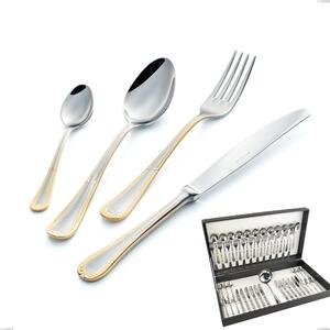 Firenze Oro 49-Piece Cutlery Set in Gift Case, Stainless Steel 18-10, 24 Carat Gold, 2.5 mm Thickness