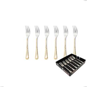 Set of 6 Firenze oro Dessert Forks in Display Box, 18-10 Stainless Steel, 24 Carat Gold, 2.5 mm Thickness