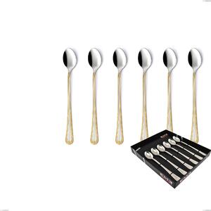 Showcase box 6 pieces Florence gold soda spoons, 18-10 stainless steel, 24 carat gold, 2.5 mm thickness