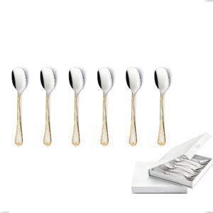 Set of 6 Florence Gold Ice Cream Spoons in Book-Type Box, 18-10 Stainless Steel, 24 Carat Gold, 2.5 mm Thickness