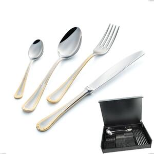 51-piece Firenze oro cutlery set in wooden case, 18-10 stainless steel, 24 carat gold, 2.5 mm thickness