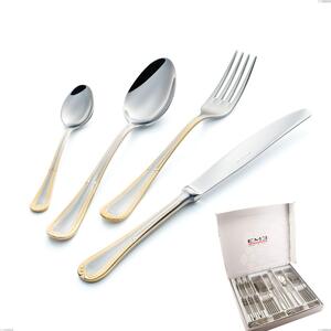 Firenze Oro 24-Piece Cutlery Set in Case, 18-10 Stainless Steel, 24 Carat Gold, 2.5 mm Thickness