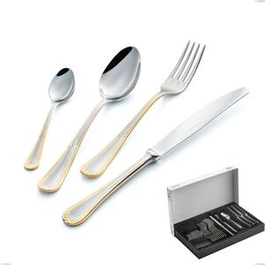 Firenze Oro 30-piece cutlery set in panoramic packaging, 18-10 stainless steel, 24 carat gold, 2.5 mm thickness