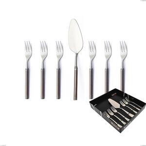 Fuoco Dessert Cutlery Set, 7 Pieces Including Small Forks and Cake Server, Display Box, Stainless Steel 18.10 (AISI304)