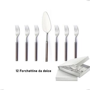 Fuoco 13-piece dessert cutlery set, including small forks and cake server, presented in a book-style case, Stainless Steel 18.10 (AISI304)