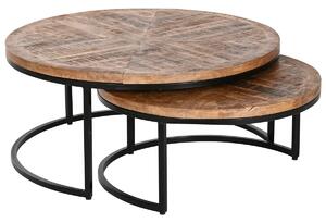 Set of 2 tables Home ESPRIT Brown Black Natural Metal Mango wood 90 x 90 x 40 cm