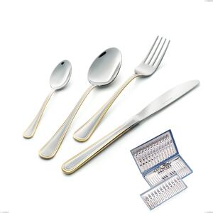 Galles oro 75-piece cutlery set in gift case, stainless steel 18-10, polished 24-carat gold, 2 mm thickness