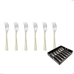 Galles oro 6-piece dessert fork set in display box, 18-10 stainless steel, 24-carat polished gold, 2 mm thickness