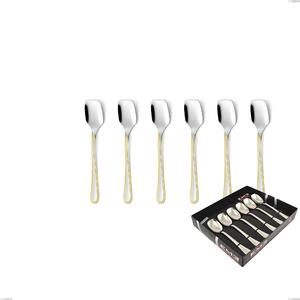 Galles oro 6-piece ice cream spoon set in display box, 18-10 stainless steel, 24-carat polished gold, 2 mm thickness