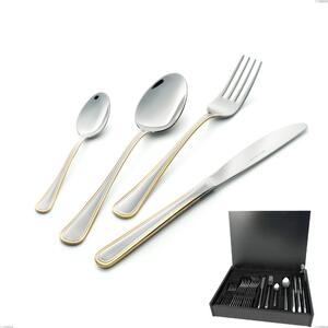 Galles oro 24-piece cutlery set in wooden case, 18-10 stainless steel, polished 24-carat gold, 2mm thickness