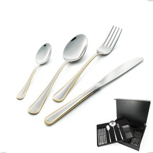 75 Piece Cutlery Set in Wooden Case Galles oro, 18-10 Stainless Steel, 24 Carat Polished Gold, 2mm Thickness