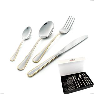 GALLES ORO Cutlery Set 24 Pieces Stainless Steel and Gold 18/10 AISI304 2 mm Thickness in Panoramic Packaging