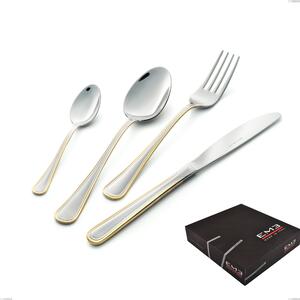 Galles oro 49-piece cutlery set in gift box, economical knife, 18-10 stainless steel, 24-carat polished gold, 2 mm thickness