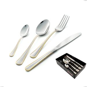 Galles oro 24-piece cutlery set in showcase box, economical knife, 18-10 stainless steel, polished 24-carat gold, 2 mm thickness