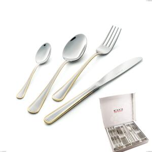 Galles oro 24-piece cutlery set in case, economical knife, 18-10 stainless steel, polished 24-carat gold, 2 mm thickness