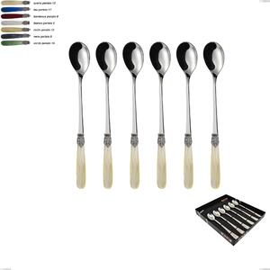 Showcase Box 6 Pieces Georgian Beverage Spoons, 18/10 AISI 304 Polished Stainless Steel with Pearlised Acrylic Handle, Name: Georgian